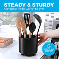 Cooler Kitchen Extra Large and Sturdy Rotating Utensil Holder Caddy with No-Tip Weighted Base, Removable Divider, and Gripped Insert | Rust Proof and Dishwasher Safe