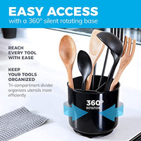 Cooler Kitchen Extra Large and Sturdy Rotating Utensil Holder Caddy with No-Tip Weighted Base, Removable Divider, and Gripped Insert | Rust Proof and Dishwasher Safe