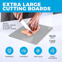 Extra Thick Flexible Plastic Cutting Board Mats With Food Icons & "EZ-Grip" Waffle Back, (Set of 4)…