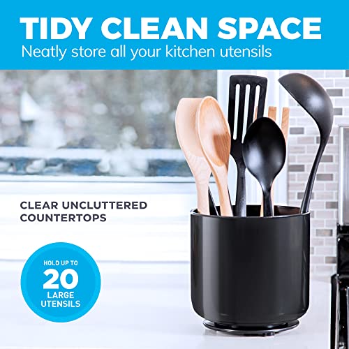 Cooler Kitchen Extra Large and Sturdy Rotating Utensil Holder Caddy with No-Tip Weighted Base, Removable Divider, and Gripped Insert | Rust Proof and Dishwasher Safe