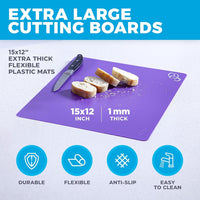 Extra Thick Flexible Plastic Cutting Board Mats with Food Icons & EZ-Grip Waffle Back, (Set of 6) Dishwasher Safe