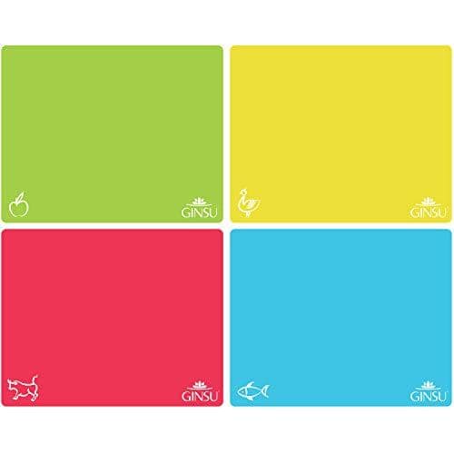 Ginsu Extra Thick 1.2mm Flexible Plastic Cutting Boards: Dishwasher Safe  BPA Free Colorful Cutting Mats with Slip Resistant Waffle Back (Set of 4)