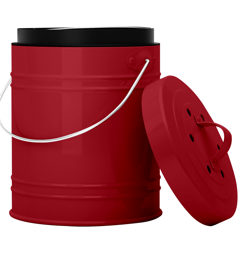Cooler Kitchen 3 Liter Compost Bin With EZ-No Lock Lid, Plastic Liner &  Charcoal Filters-Sturdy Construction & Odor-Free Seal W/Dishwasher Safe  Bucket - Red