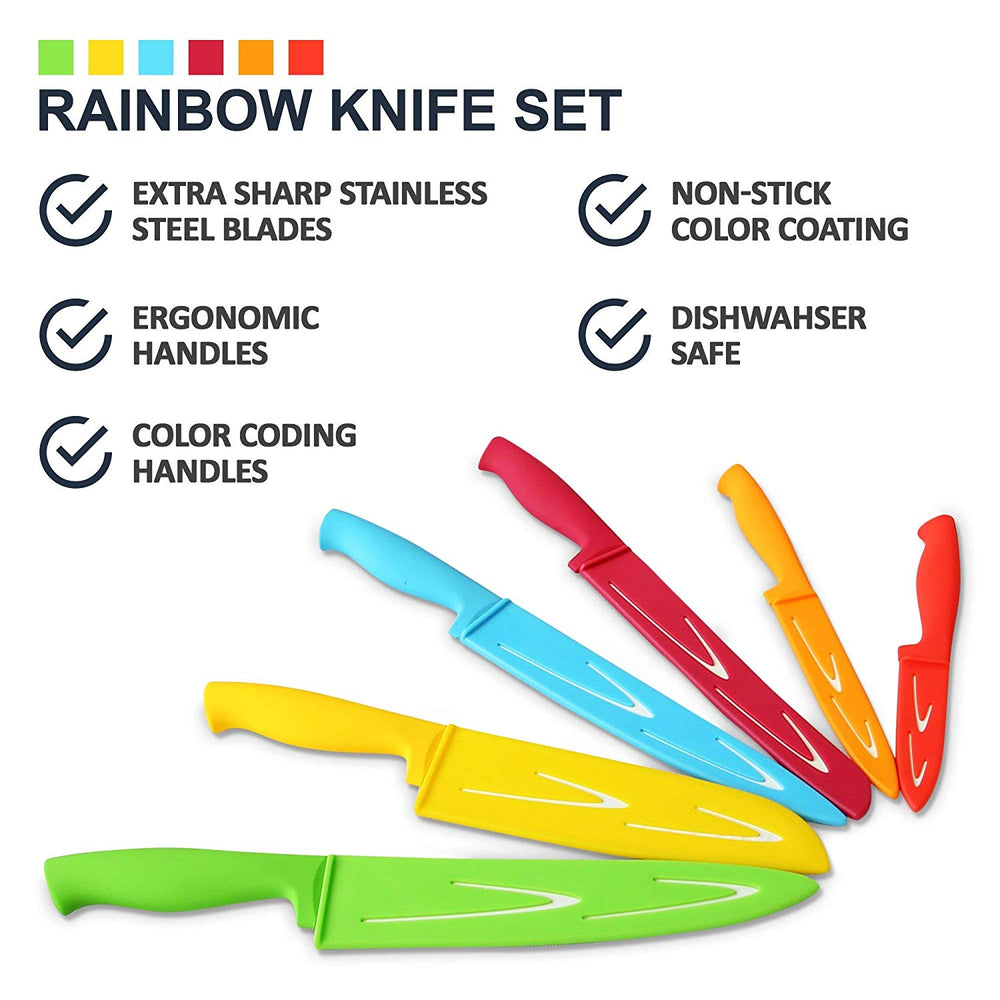 Basics Color-Coded Kitchen 12-Piece Knife Set, 6 Knives